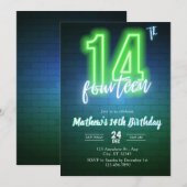 Invitation d'anniversaire néon quatorzième (Devant / Derrière)
