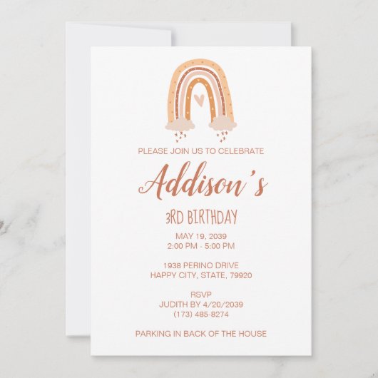 Invitation d'anniversaire Neutral Boho Rainbow (Devant)
