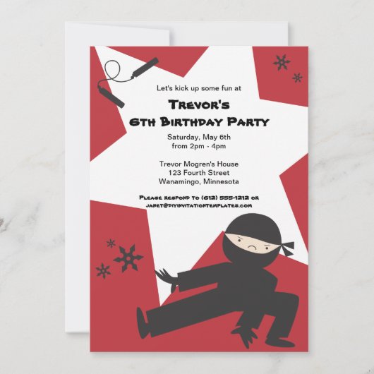 Invitation d'anniversaire Ninja (Devant)