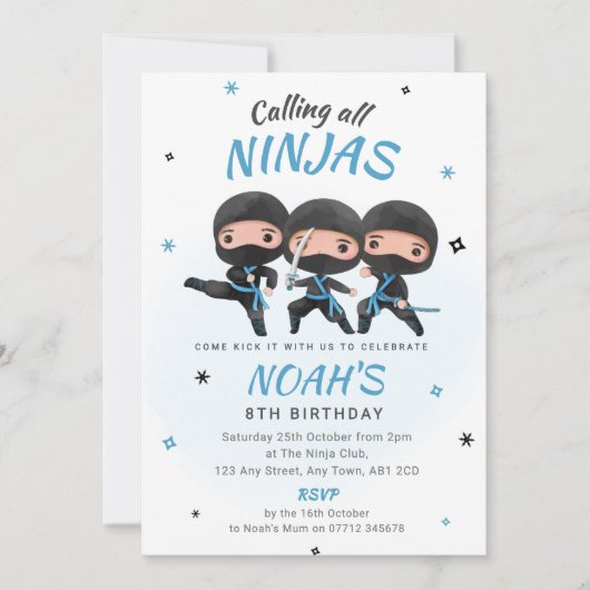 Invitation d'anniversaire Ninja - Fête de karaté b (Devant)