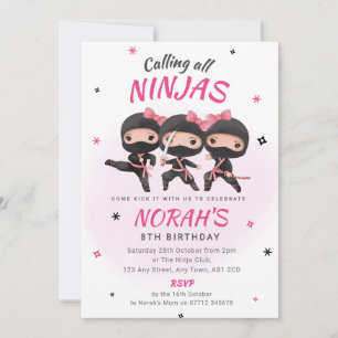 Invitation d'anniversaire Ninja Rose pour filles K