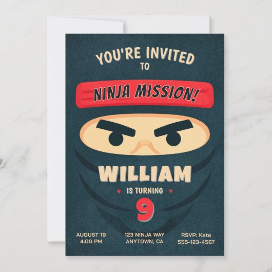Invitation d'anniversaire Ninja Warrior (Devant)