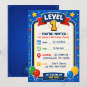 Invitation d'anniversaire Niveau 1 | Jeu vidéo  (Devant / Derrière)