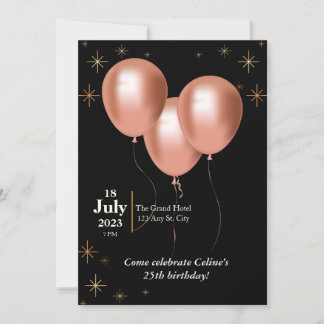 Invitation d'anniversaire-noir avec ballons d'or r