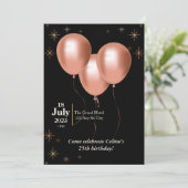 Invitation d'anniversaire - noir avec ballons rose (Debout devant)