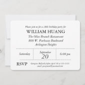 Invitation d'anniversaire noir/blanc élégant (Dos)