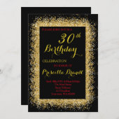 Invitation d'anniversaire, noir, confetti, parties (Devant / Derrière)