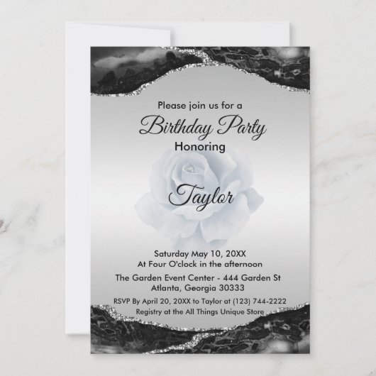 Invitation d'anniversaire noir et argent (Devant)