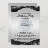 Invitation d'anniversaire noir et argent (Devant / Derrière)