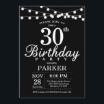 Invitation d'anniversaire Noir et blanc<br><div class="desc">30e anniversaire Invitation avec lumière à cordes. Arrière - plan noir. Hommes ou femmes Anniversaire. 13e 15e 16e 18e 20e 21e 30e 40e 50e 60e 70e 80e 90e 100e, n'importe quel âge. Pour plus de personnalisation, cliquez sur le bouton "Customiser" et utilisez notre outil de conception pour modifier ce modèle....</div>