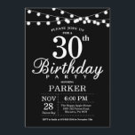 Invitation d'anniversaire Noir et blanc<br><div class="desc">30e anniversaire Invitation avec lumière à cordes. Arrière - plan noir. Hommes ou femmes Anniversaire. 13e 15e 16e 18e 20e 21e 30e 40e 50e 60e 70e 80e 90e 100e, n'importe quel âge. Pour plus de personnalisation, cliquez sur le bouton "Customiser" et utilisez notre outil de conception pour modifier ce modèle....</div>
