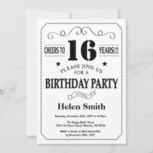 Invitation d'anniversaire Noir et blanc