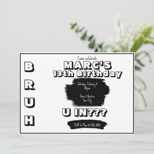 Invitation d'anniversaire noir et blanc (Debout devant)