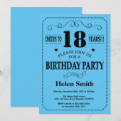 Invitation d'anniversaire Noir et Bleu (Devant / Derrière)