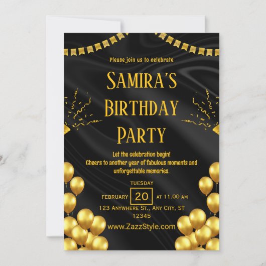 Invitation d'anniversaire noir et jaune (Devant)