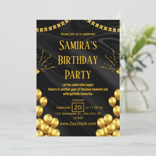 Invitation d'anniversaire noir et jaune (Debout devant)