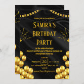 Invitation d'anniversaire noir et jaune (Devant / Derrière)