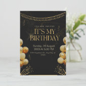 Invitation d'anniversaire Noir et or (Debout devant)