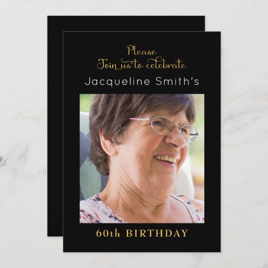 Invitation D'Anniversaire Noir Et Or (Devant / Derrière)