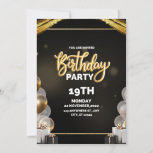 Invitation d'anniversaire noir et or