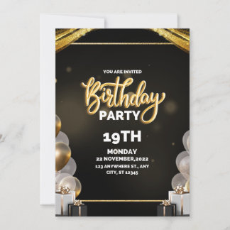 Invitation d'anniversaire noir et or