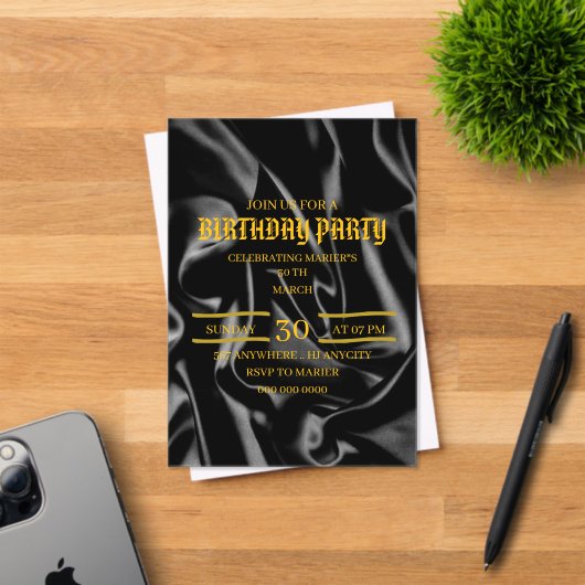 Invitation d'anniversaire noir et or, 30 ans Ev (Insitu (Carte d'invitation))
