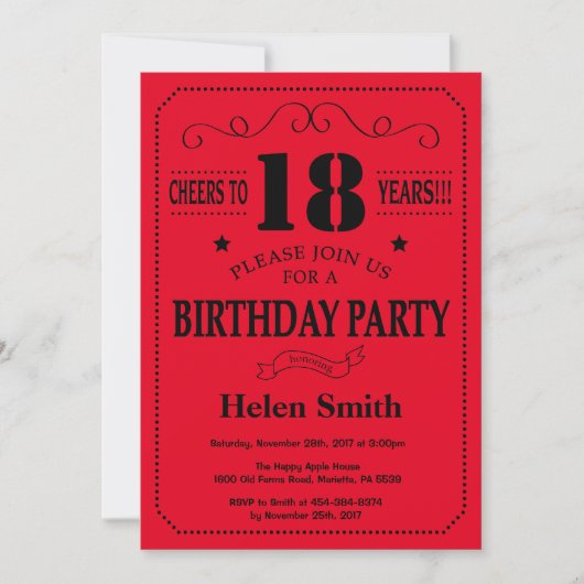 Invitation d'anniversaire Noir et Rouge (Devant)