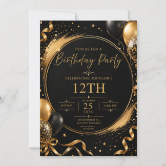 Invitation d'anniversaire Noir & Or