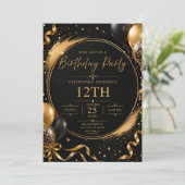 Invitation d'anniversaire Noir & Or (Debout devant)