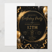 Invitation d'anniversaire Noir & Or (Devant / Derrière)
