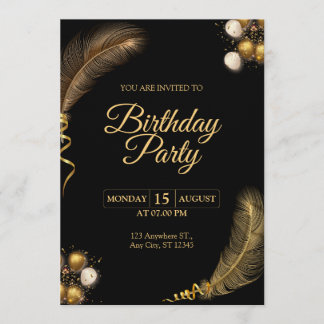 Invitation d'anniversaire Noir & Or – Carte de fêt
