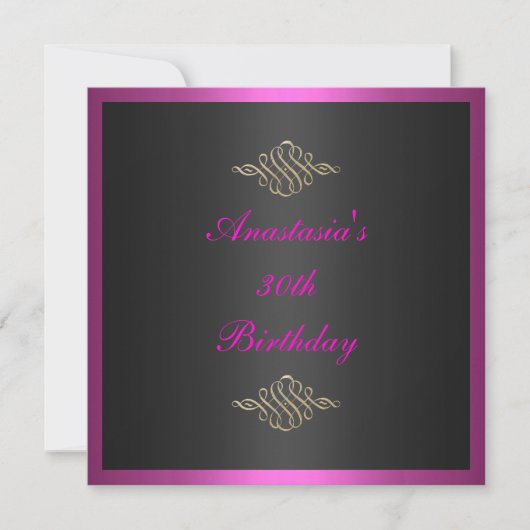 Invitation d'anniversaire noir rose et doré (Devant)