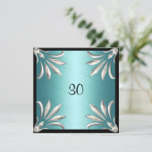 Invitation d'anniversaire noir sarcelle avec flora (Debout devant)