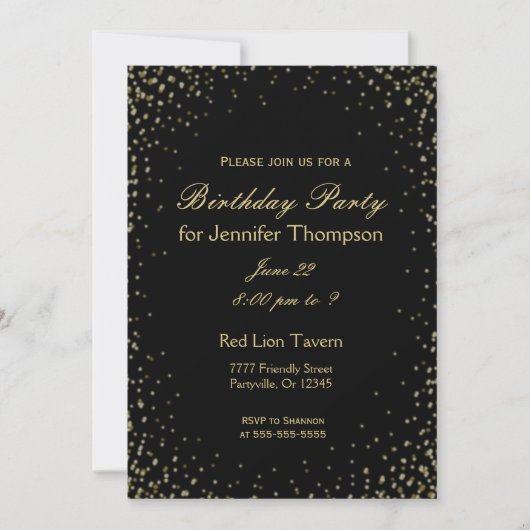 Invitation d'anniversaire | Noir simple et or (Devant)