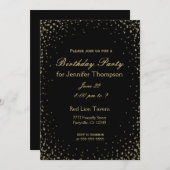 Invitation d'anniversaire | Noir simple et or (Devant / Derrière)