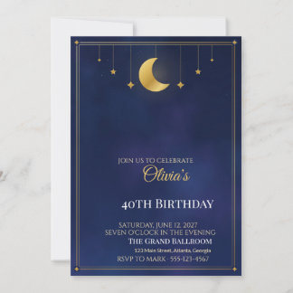 Invitation d'anniversaire Nuit étoilée, Lune dorée