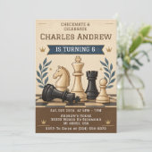 Invitation d'anniversaire numérique d'échecs (Debout devant)