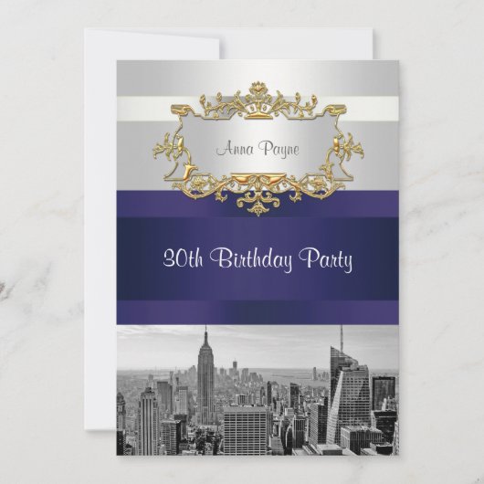 Invitation d'anniversaire NYC Skyline BW 05 Blanc, (Devant)