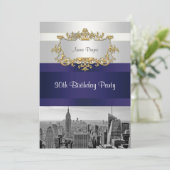 Invitation d'anniversaire NYC Skyline BW 05 Blanc, (Debout devant)