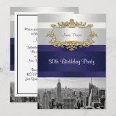 Invitation d'anniversaire NYC Skyline BW 05 Blanc, (Devant / Derrière)