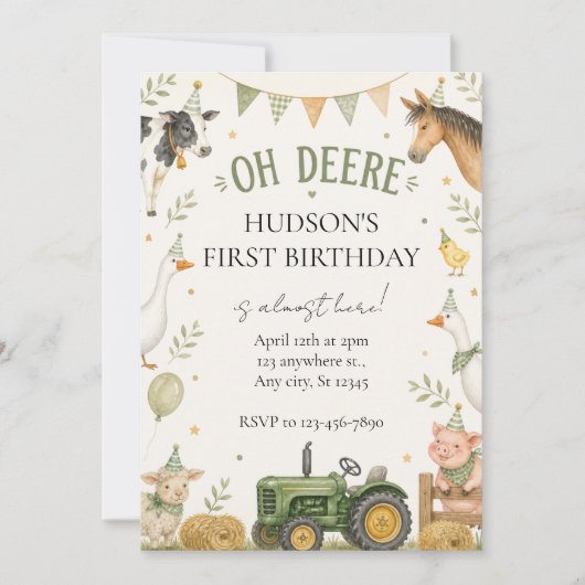 Invitation d'anniversaire Oh Deere Farm (Devant)