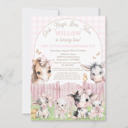 Invitation d'anniversaire Oink Baa Moo (Devant)