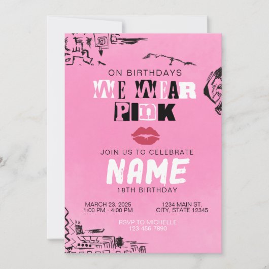 Invitation d'anniversaire 'On porte du rose' | Mea (Devant)