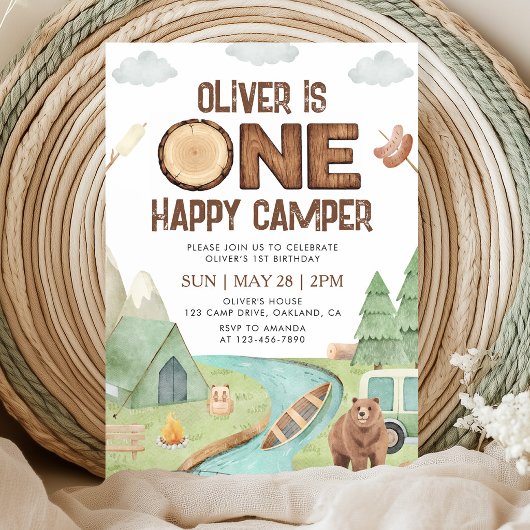 Invitation d'anniversaire One Happy Camper
