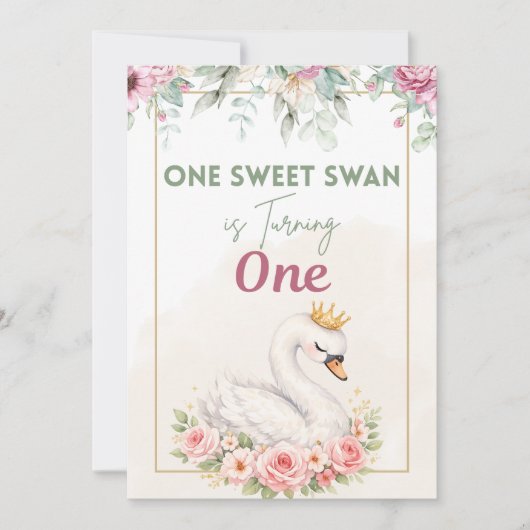Invitation d'anniversaire One Sweet Swan (Devant)