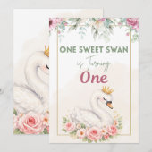 Invitation d'anniversaire One Sweet Swan (Devant / Derrière)