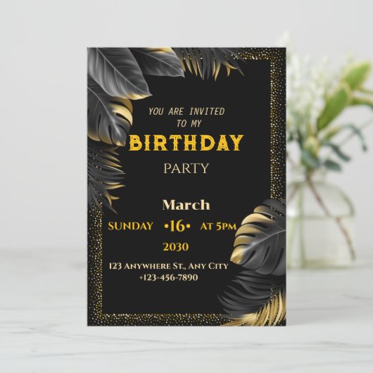 invitation d'anniversaire or (Debout devant)