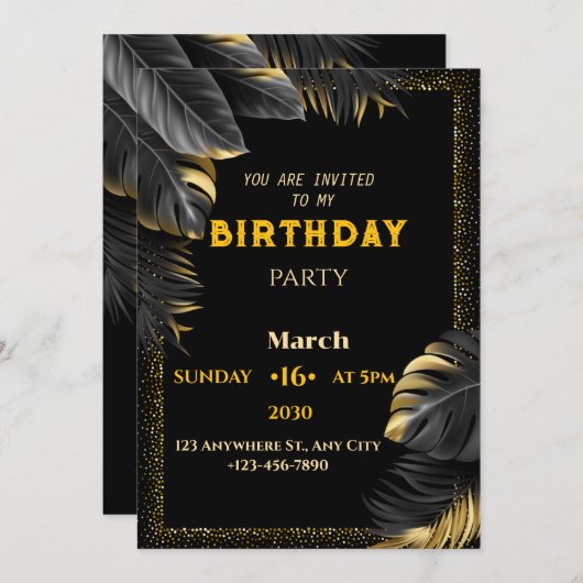 invitation d'anniversaire or (Devant / Derrière)