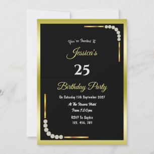 Invitation d'anniversaire Or Décoratif & 7 Diamant