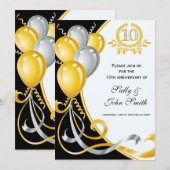 Invitation d'anniversaire or et argent 10 ans (Devant / Derrière)